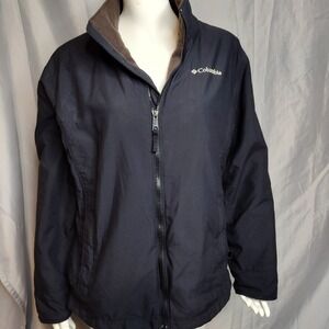 Columbia med women's nylon black brown fleece lined jacket pockets full zip FLAW